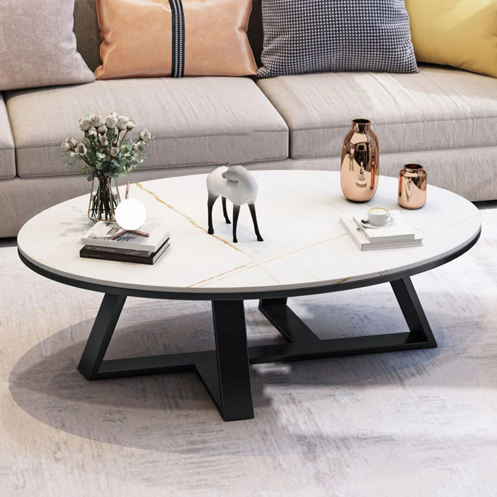 

New Light Luxury Full Body Rock Slab Countertop Tea Table Living Room Furniture Anti Collision Arc Design Ellipse Teapoy