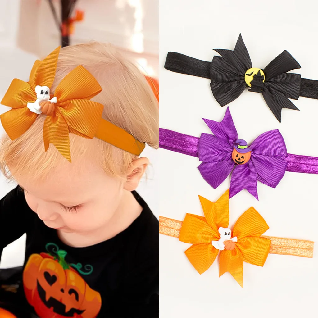 Halloween Day Baby Headbands Pumpkin Resin Pinwheel Bow Hair Bands Eastic Infant Hairbands Dance Party Gift Headwear