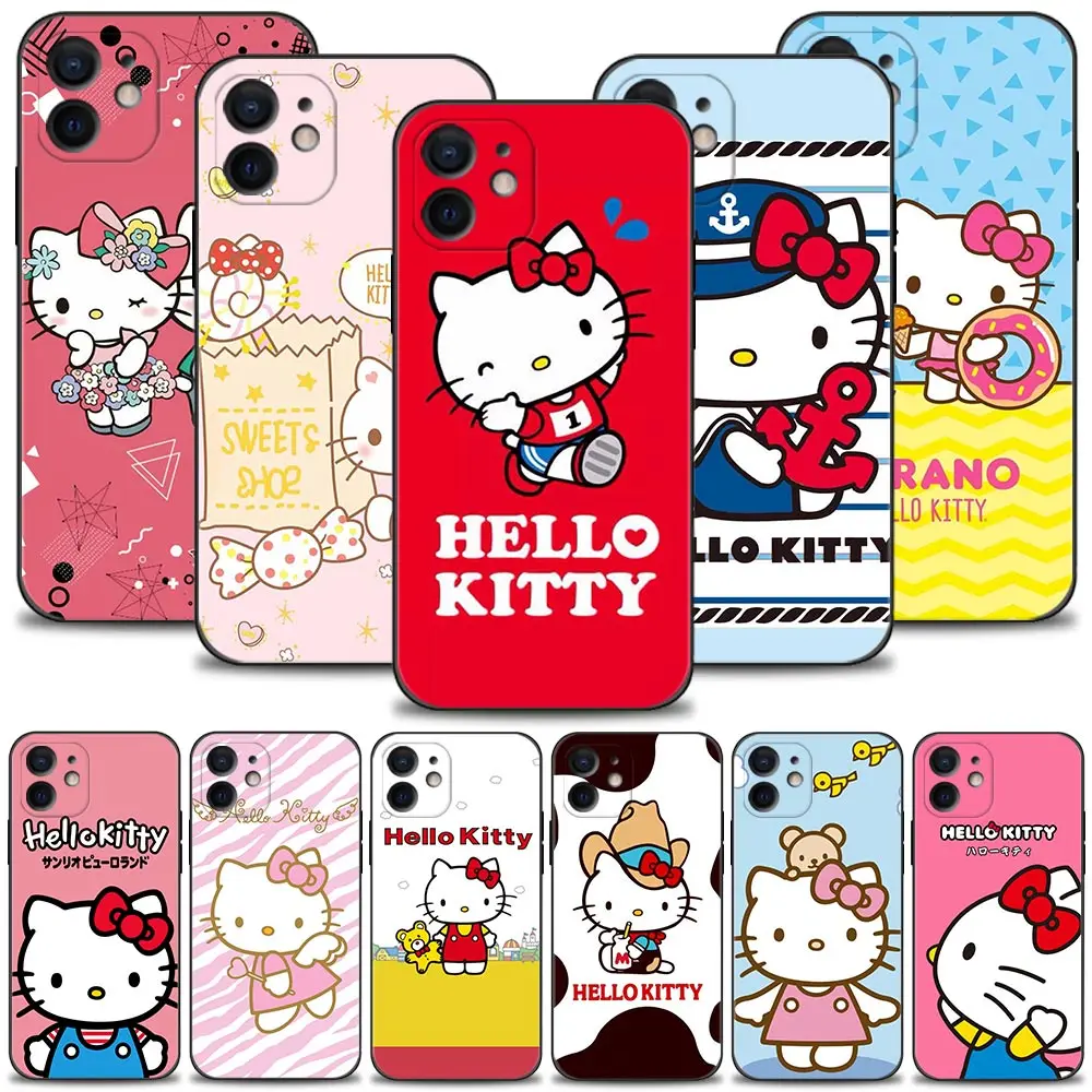 

Hello Kitty Cartoon Phone Case for Apple iPhone 13 12 11 pro max XSMax XS XR X Funda 8 7 6 6s plus 13mini 12mini Soft TPU Cover
