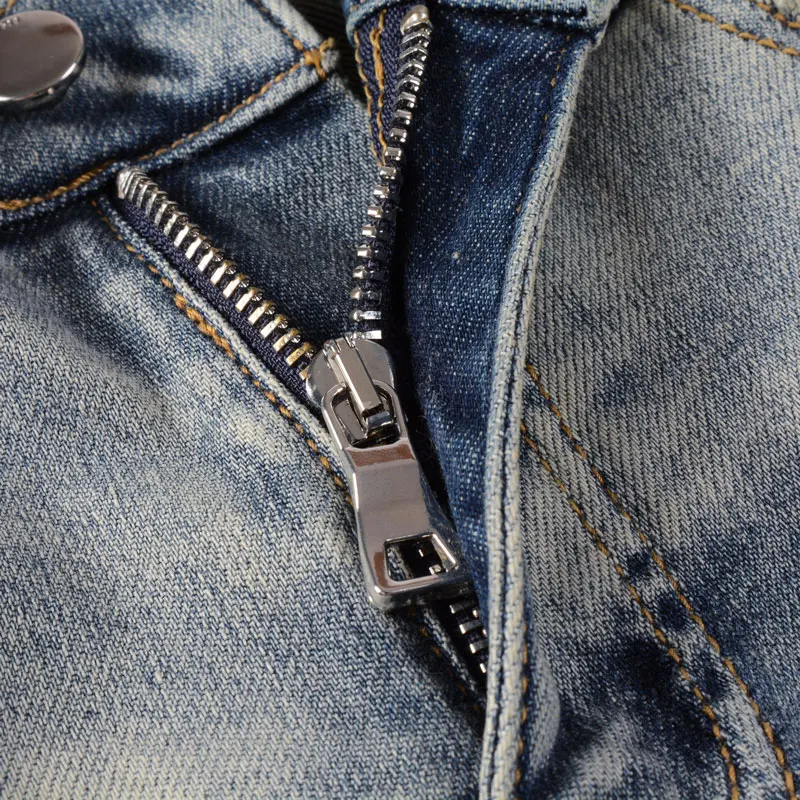 Street Fashion Men Jeans Retro Gray Blue Elastic Stretch Skinny Ripped Jeans Men Caramel Patched Designer Hip Hop Brand Pants