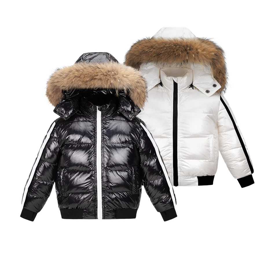 Fashion down jacket for boys girls 1-16Y , filling duck down coats nature fur gloss surface wind-resistant and water-repellent.