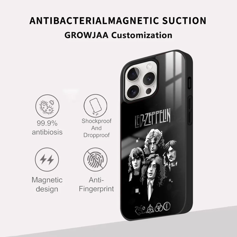 Band L-Led Z-Zeppelin Cool Phone Case For iPhone 16 15 14 13 12 11 Pro Max Plus Mini Magsafe Mirror Wireless Magnetic Cover