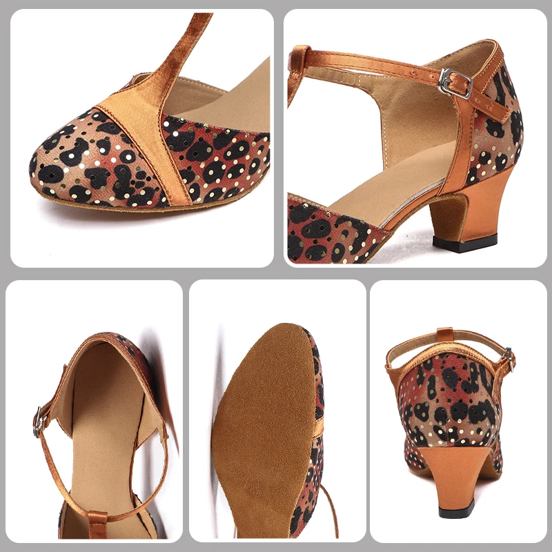 SWDZM Women Tango Dance Shoes Suede Soles Ballroom Latin Indoor Shoes For Dancing Cuban Heels Middle Heel Dance Shoes Wholesale