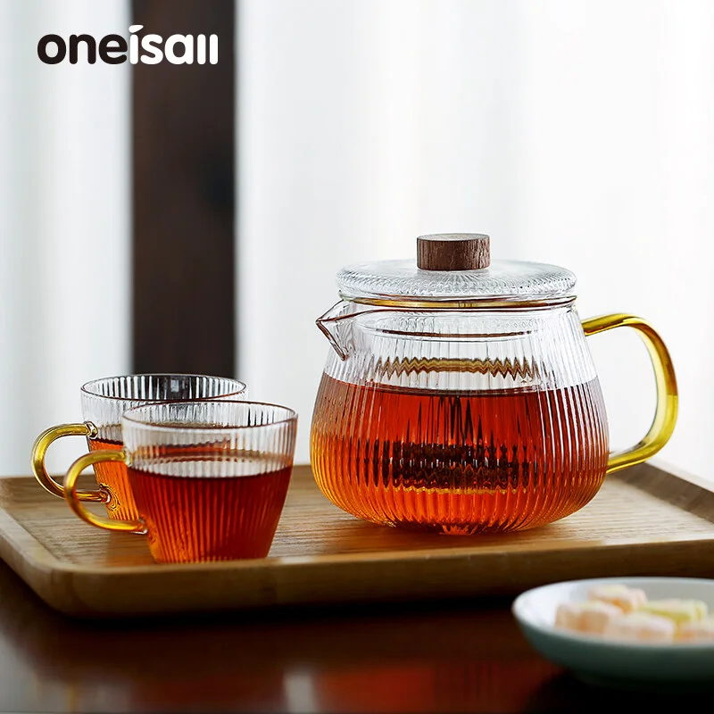 

ONEISALL Good Clear Borosilicate Glass Teapot With Infuser Strainer Heat Resistant Loose Leaf Tea Pot Tool Kettle Set