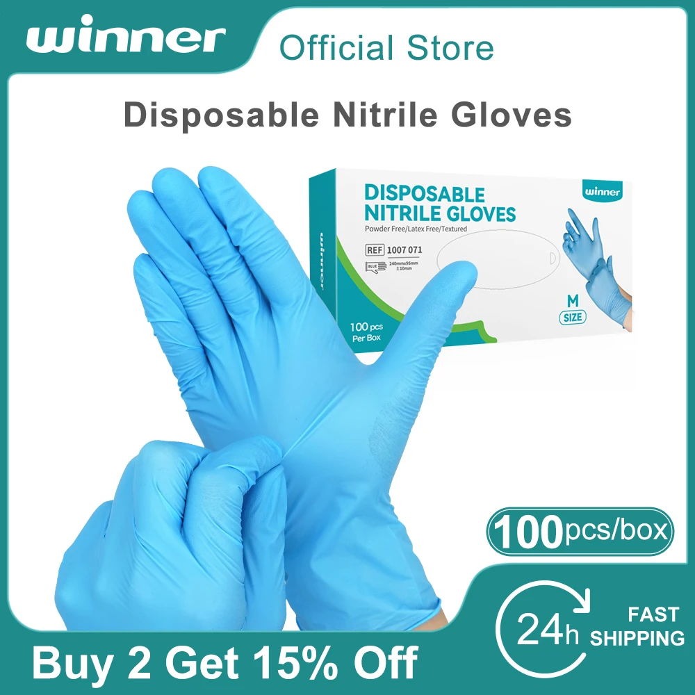 

Winner Disposable Nitrile Gloves Powder Free Latex Free Examination Gloves Medical Grade Protective Cleaning Gloves 100pcs S/M