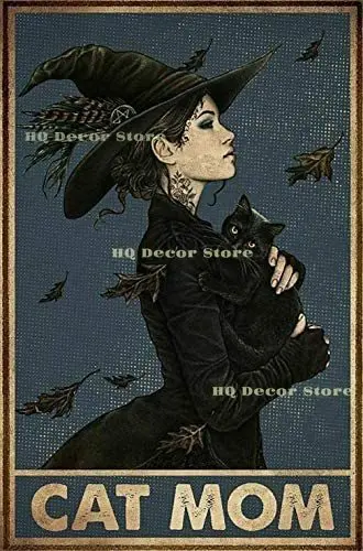 

Ведьма Кот влюбленные кошка мама металл оловянный постер для дома и улицы Бар Кофе Кухня Декор стены Хэллоуин роспись металлическая тарелк...