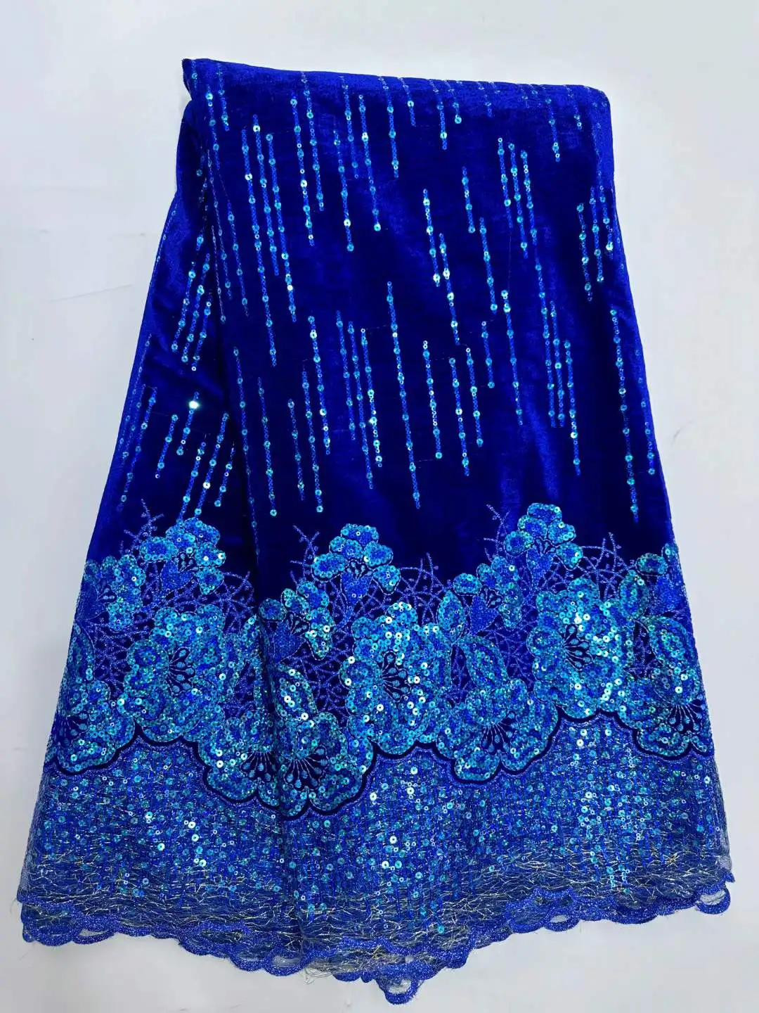 Нигерийская Роскошная бархатная кружевная ткань с блестками 2024