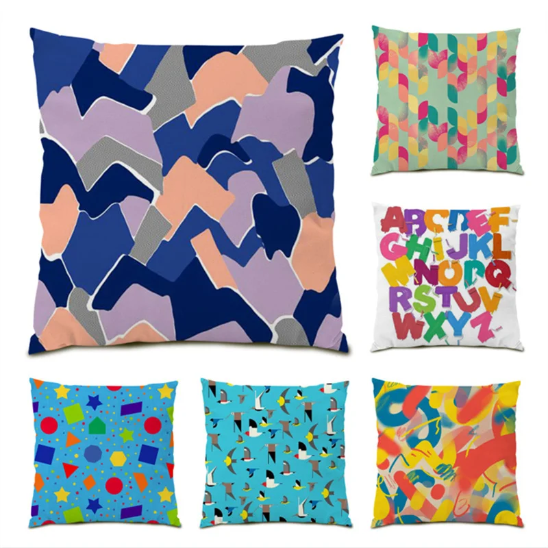 

Ornamental Pillows Spot Living Room Polyester Linen Textile Cushion Covers 45x45 Color Block Pattern Decoration Home Decor E0545
