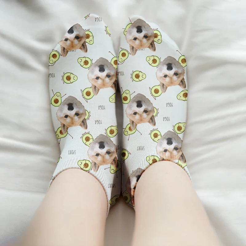 Custom Cartoon Avocado Socks with Faces Funny Letter Printed Photo Pet Socks Personalized Crew Socks Unisex Gift for Men Women