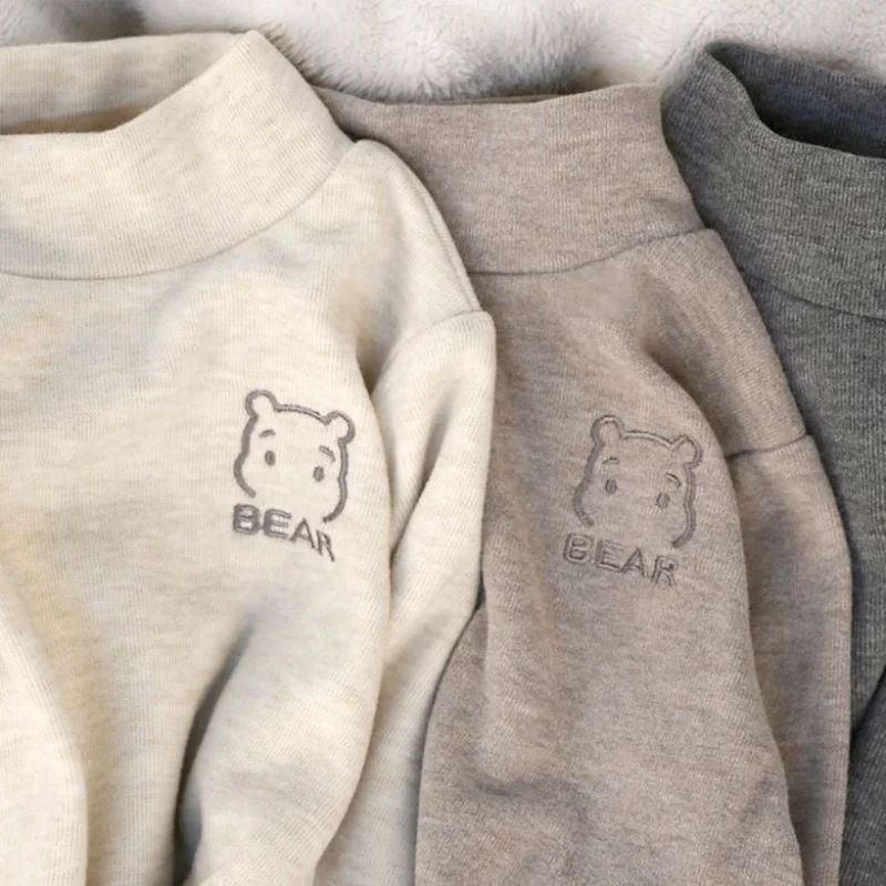 

Boys Girls Bear Underwear Kids Long Sleeve High Collar Warm T-shirts Children's Pullover Tops Baby Toddler 0-8Y Clothes Autumn