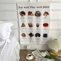 ins 2022 calendar food wall hanging cloth dessert cake bread diy background layout tapestry house decor photo props 5980cm