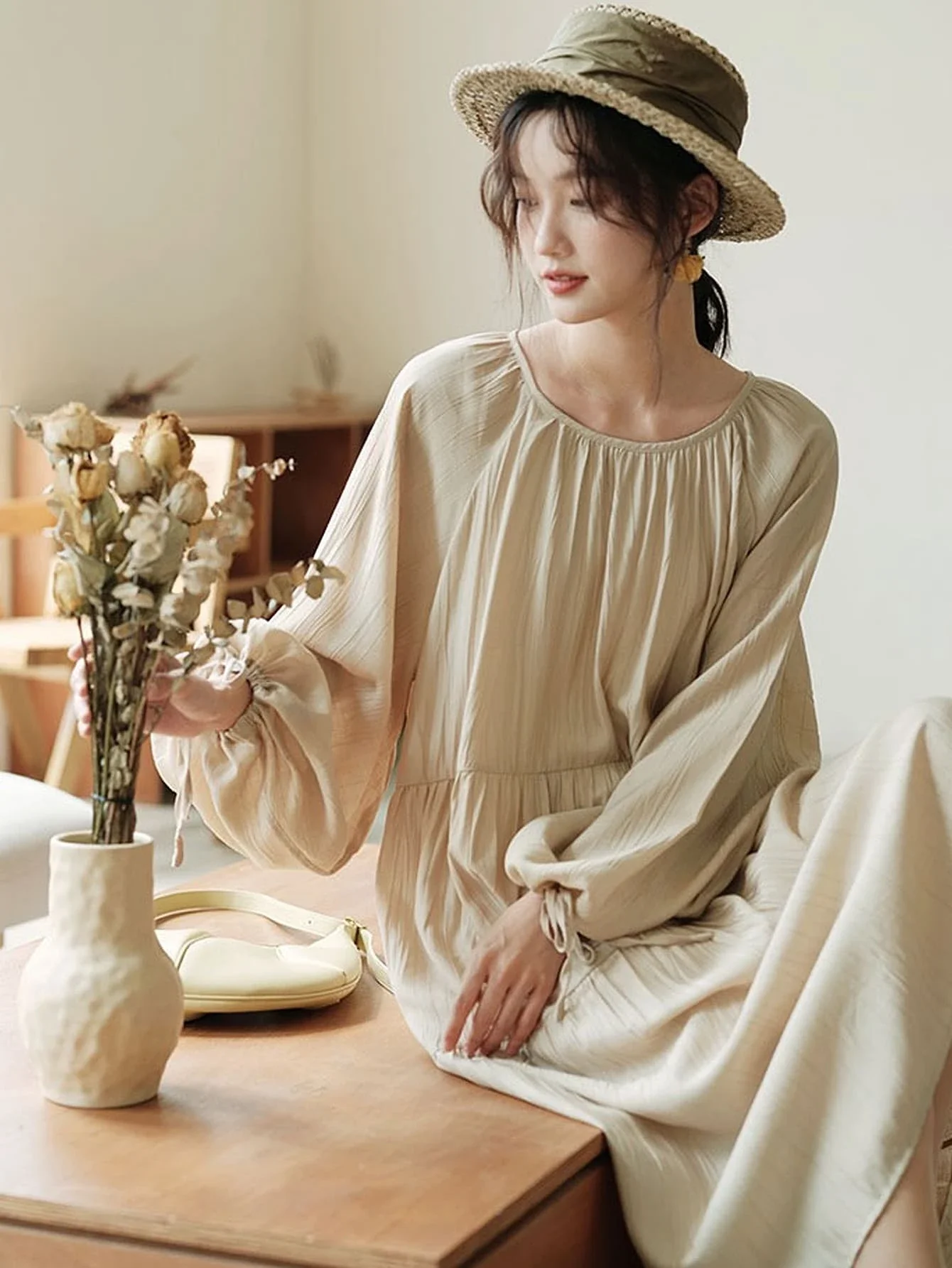 

Lantern Sleeve Belted Dress