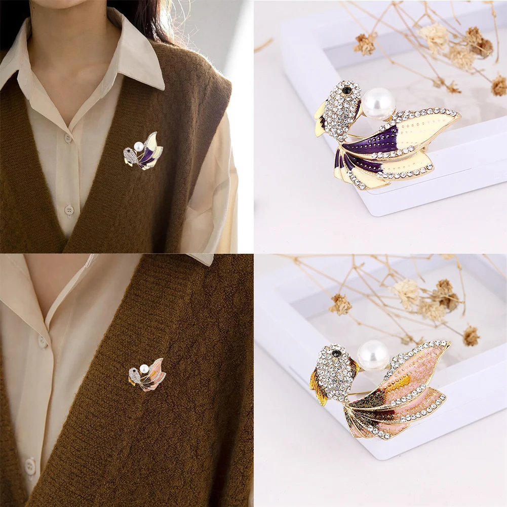 

Shine Rhinestone Goldfish Brooch Artist Jewelry Wedding Corsage Shirt Brooch Cuff Collar Needle Anti Stray Light Animal Pins