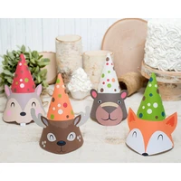 8pcsset cartoon woodland jungle animals birthday party paper three cornered anime hats kids baby shower party decorations
