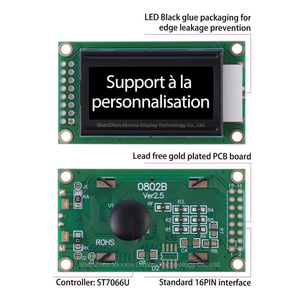 Модуль ЖК-дисплея BTN с черной пленкой и белым текстом 16-контактный ЖК-экран 0802B