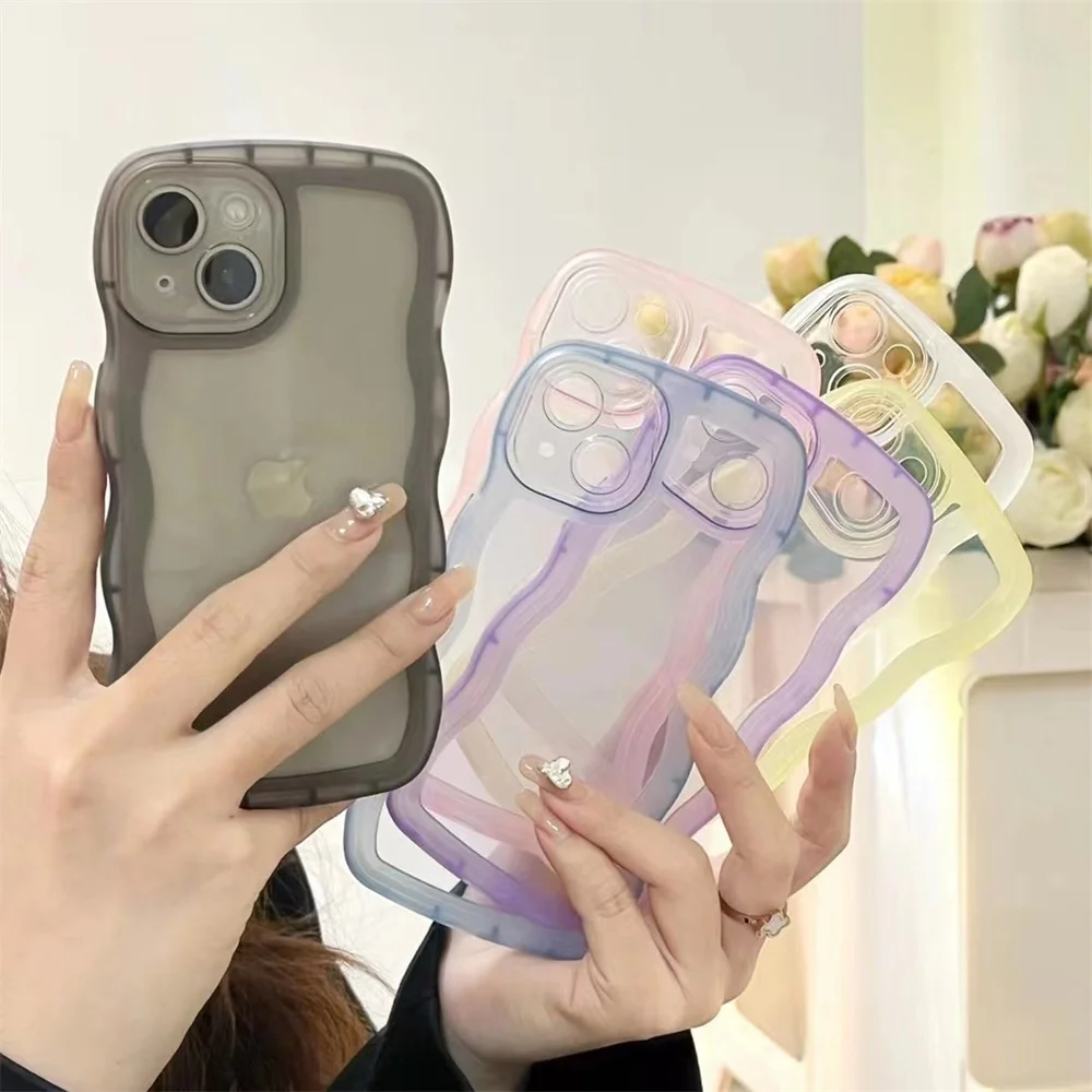 

USLION Модный милый прозрачный чехол с волнистой рамкой для iPhone 11 12 13 Pro Max 7 8 X XR XS Max, гибридный ударопрочный чехол-бампер
