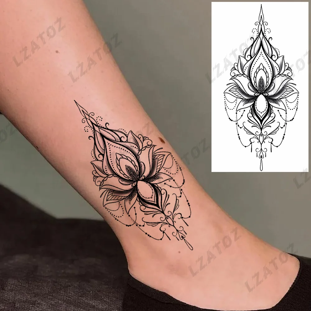 

DIY Lotus Flower Temporary Tattoos For Women Adults Realistic Pendant String Fake Tattoo Sticker Foot Washable Tatoos