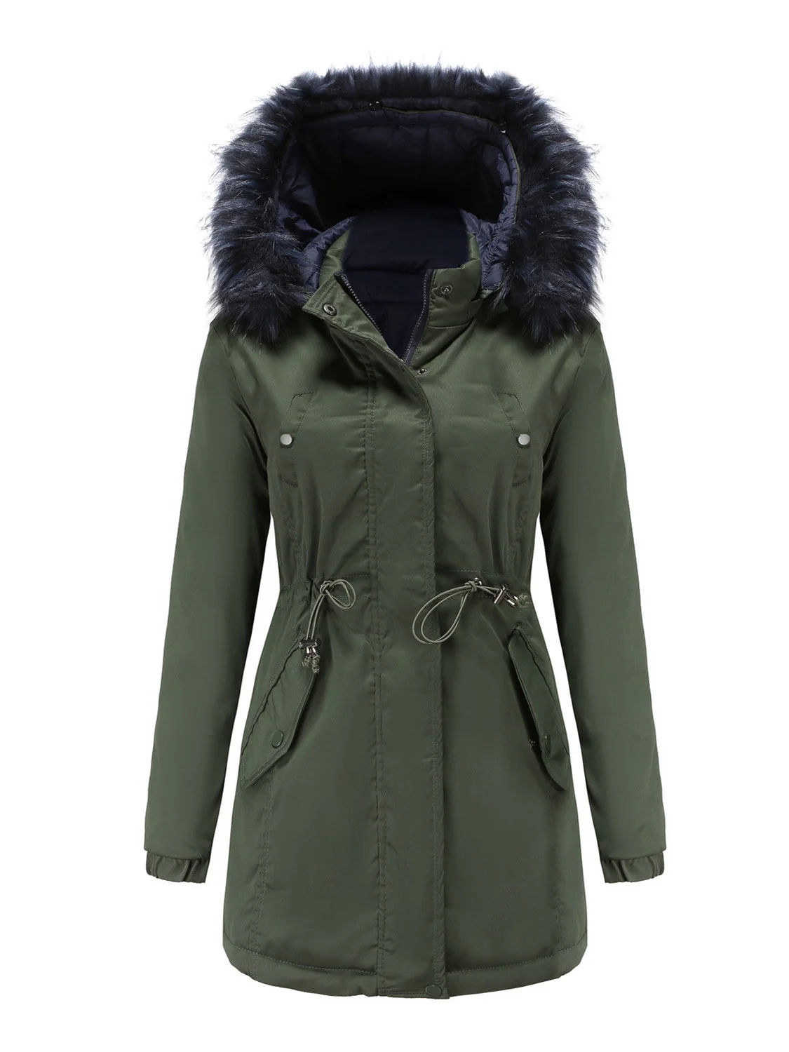 

Woen's Double-sided Cotton Padded Coat With Fur Collar Hat Autun Winter War Jacket Parka