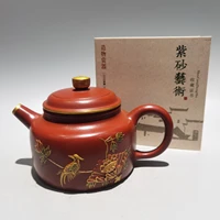 7 chinese yixing zisha pottery outline in gold magpie rich flowers teapot purple clay pot kettle red mud ornaments