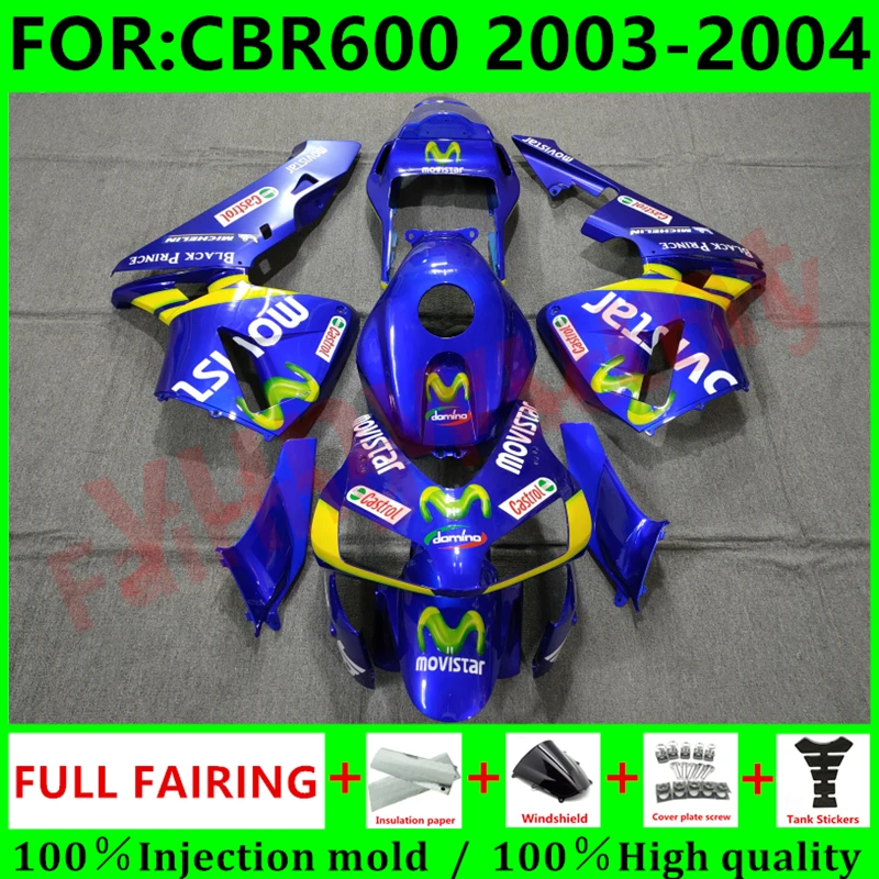 

New ABS Motorcycle Whole Fairings Kit for CBR600RR F5 2003 2004 CBR600 RR CBR 600RR 03 04 Bodywork full fairing set blue yellow