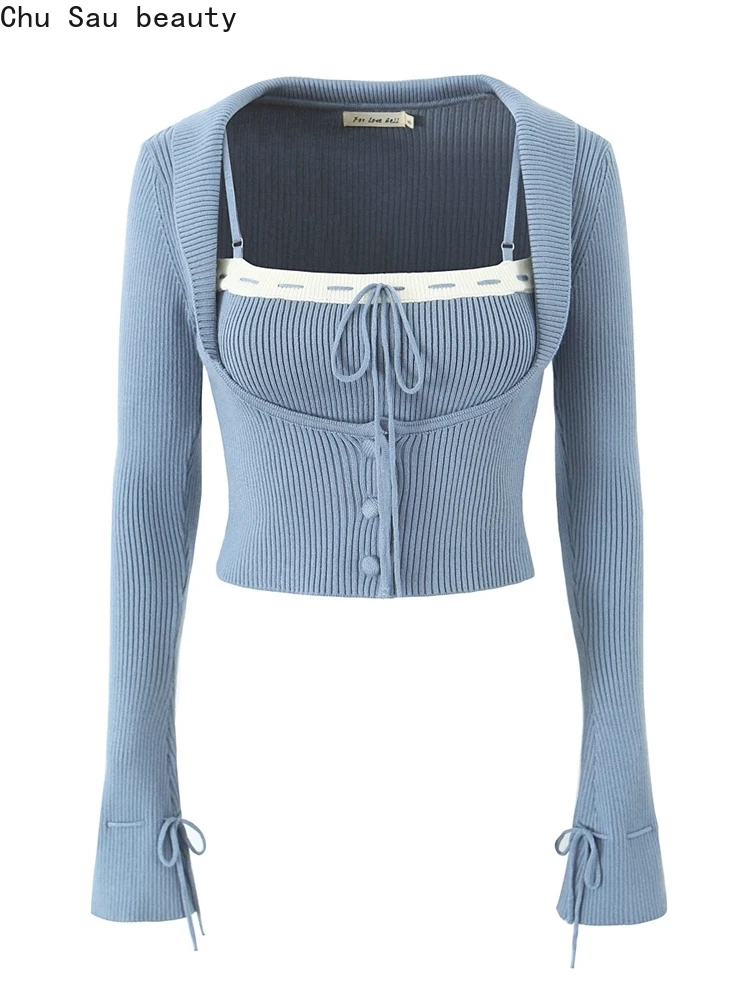 

Женский трикотажный костюм-двойка, однобортный Кардиган с поясом на резинке