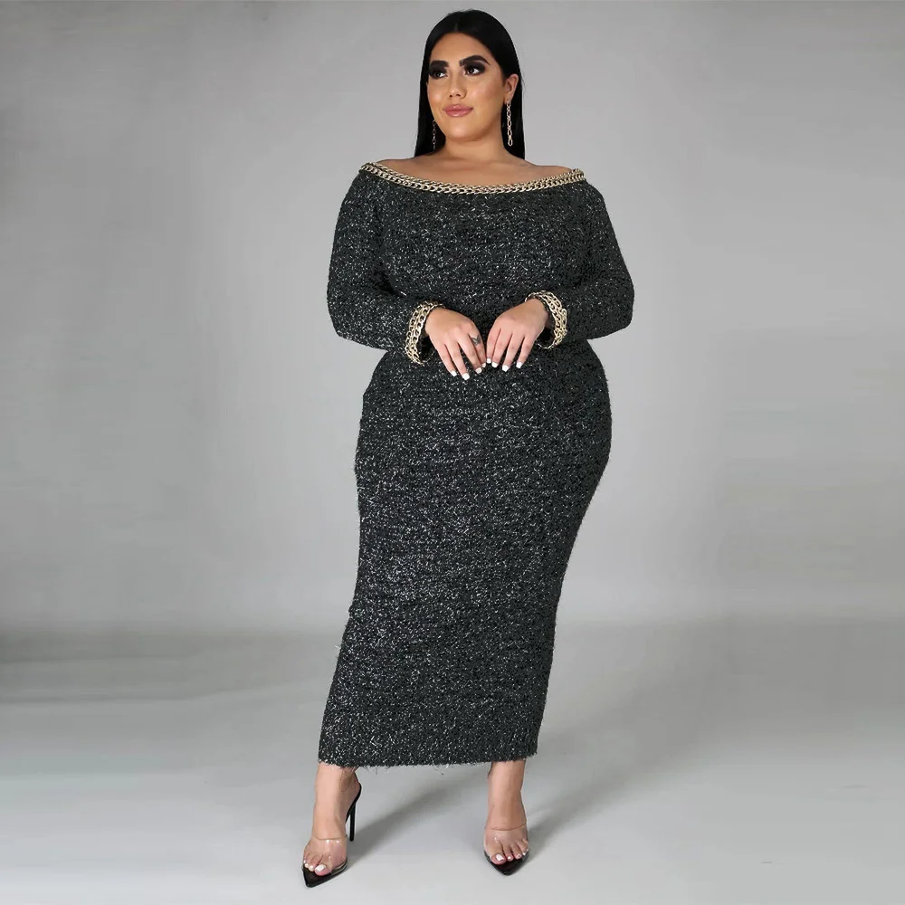 

Plus Size Dresses 2022 Autumn Winter New Large Size Cold-proof Wool Velvet Dress Fashion Casual Solid Color Long-sleeved Dress