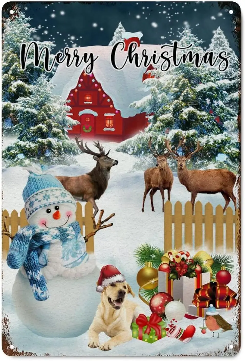 Металлические знаки в стиле ретро с надписью &quotMerry Christmas&quot &quotСнежный лес&quot