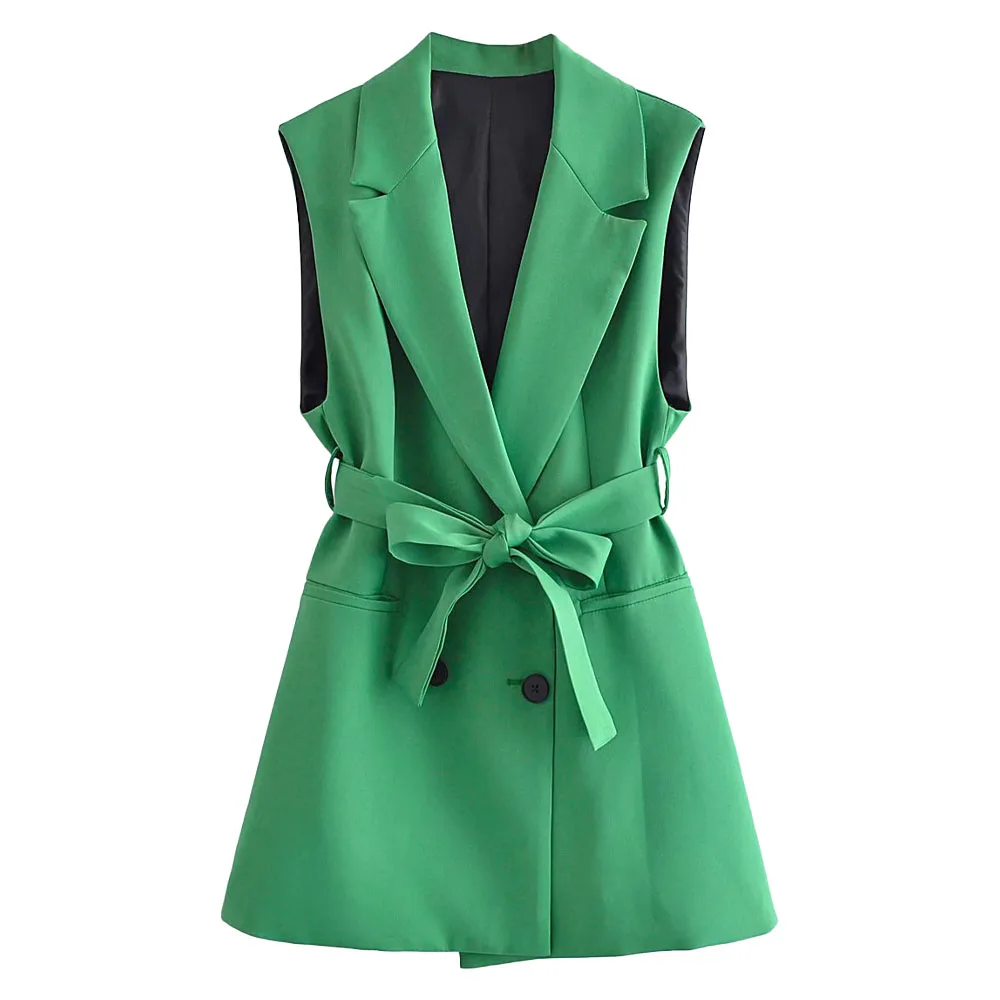 

2022 women's spring and summer new double-breasted long vest fashion slim suit collar temperament all-match top