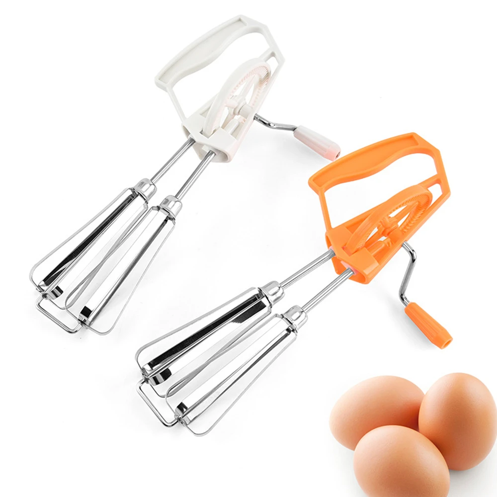 Egg Beater Stainless Steel Dual-Purpose Compact Rotary Egg Whisk Plastic Blender Cream Mixer Manual Rotation Baking Accessories