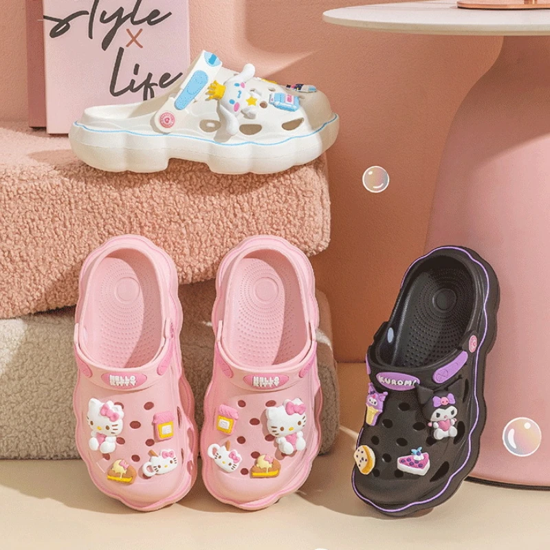 

Cute Hello Kitty Kuromi Cinnamoroll Slipper Summer Kawaii Sandals Y2K Flat Shoes Heightening Fashion Girls Birthday Gift