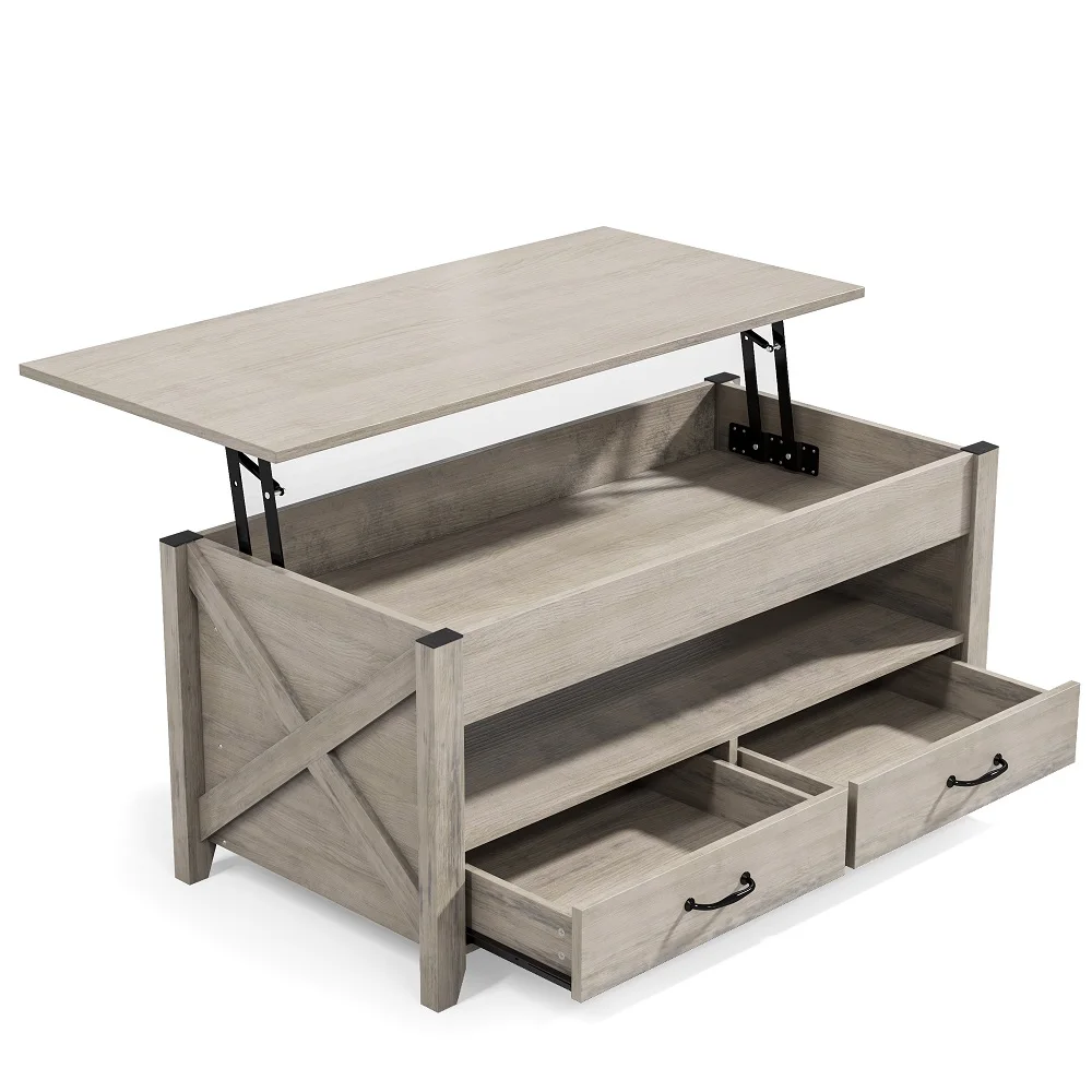 

Lift Top Coffee Table with Drawers Hidden Compartment Furniture Living Room Table for Living Room Grey