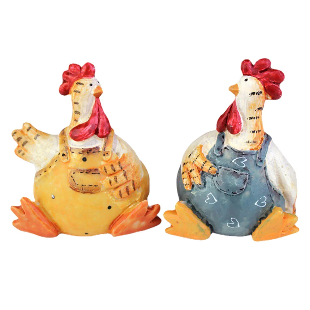 

2 Pcs Container Chicken-shaped Desktop Adorn Resin Decor Cake Decoration Rooster Easter Gift Ornament Couple Choice