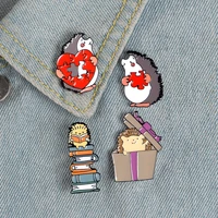 cartoon cute hedgehog enamel brooch creative stitching heart shaped metal pin badge fashion childrens clothing bag jewelry gift