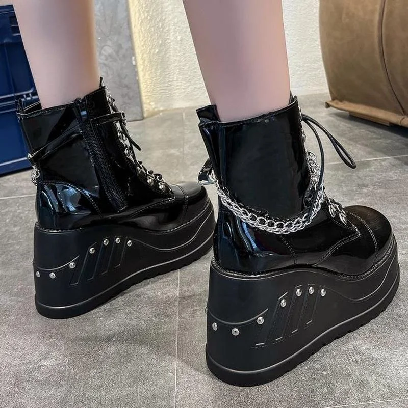 Женские туфли на танкетке черные кроссовки в готическом стиле платформе и