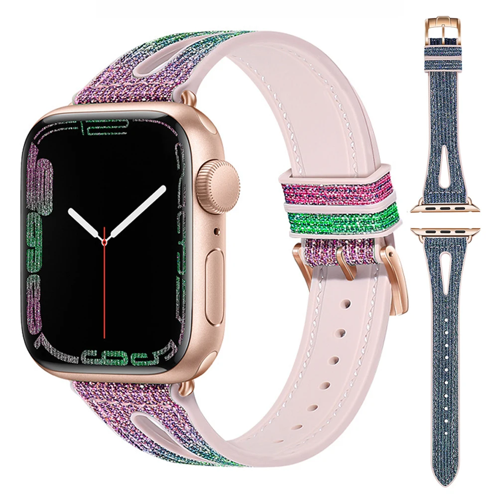 

Ремешок силиконовый блестящий для Apple Watch 7 6 5 41 45 38 42 мм