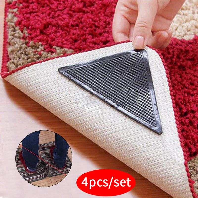 

4PCs Anti Skid Corners Pads Reusable Rug Grippers Non Slip Patch Mat Triangle Washable Carpet Grip Adhesive Stopper Tape Sticker