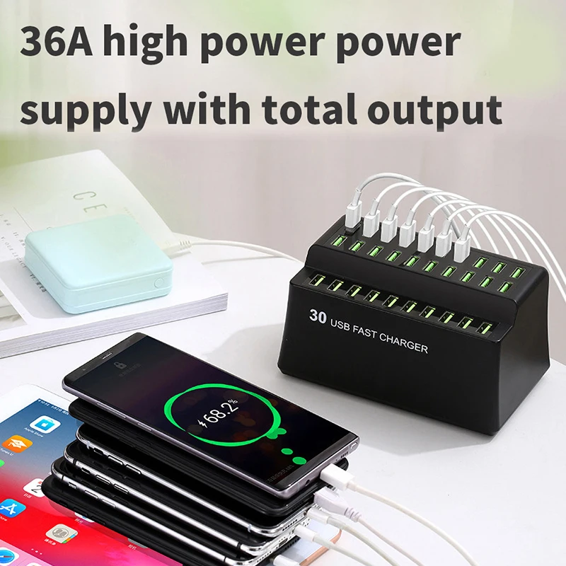 Фото TQUQ 180 Вт USB зарядная станция, 30 портов USB зарядное устройство для нескольких устройств, совместимых с iPhone,lPad,Samsung Galaxy,Note,LG Phone №4