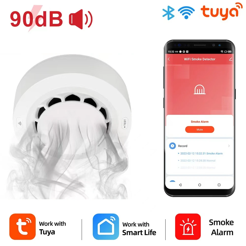 

Tuya WiFi Smart Photoelectric Smoke Sensor Real-time Alarm Fire Protection Smoke Detector Smart Home Fire Alarm Security System