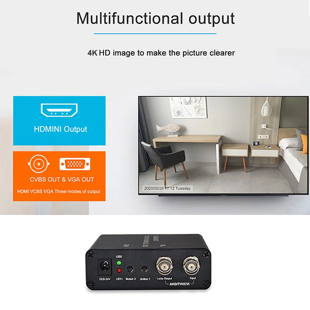 8MP 4K камера видеопреобразователь TVI/AHD/CVI к HDMI/CVBS/VGA преобразователь висячий выход |