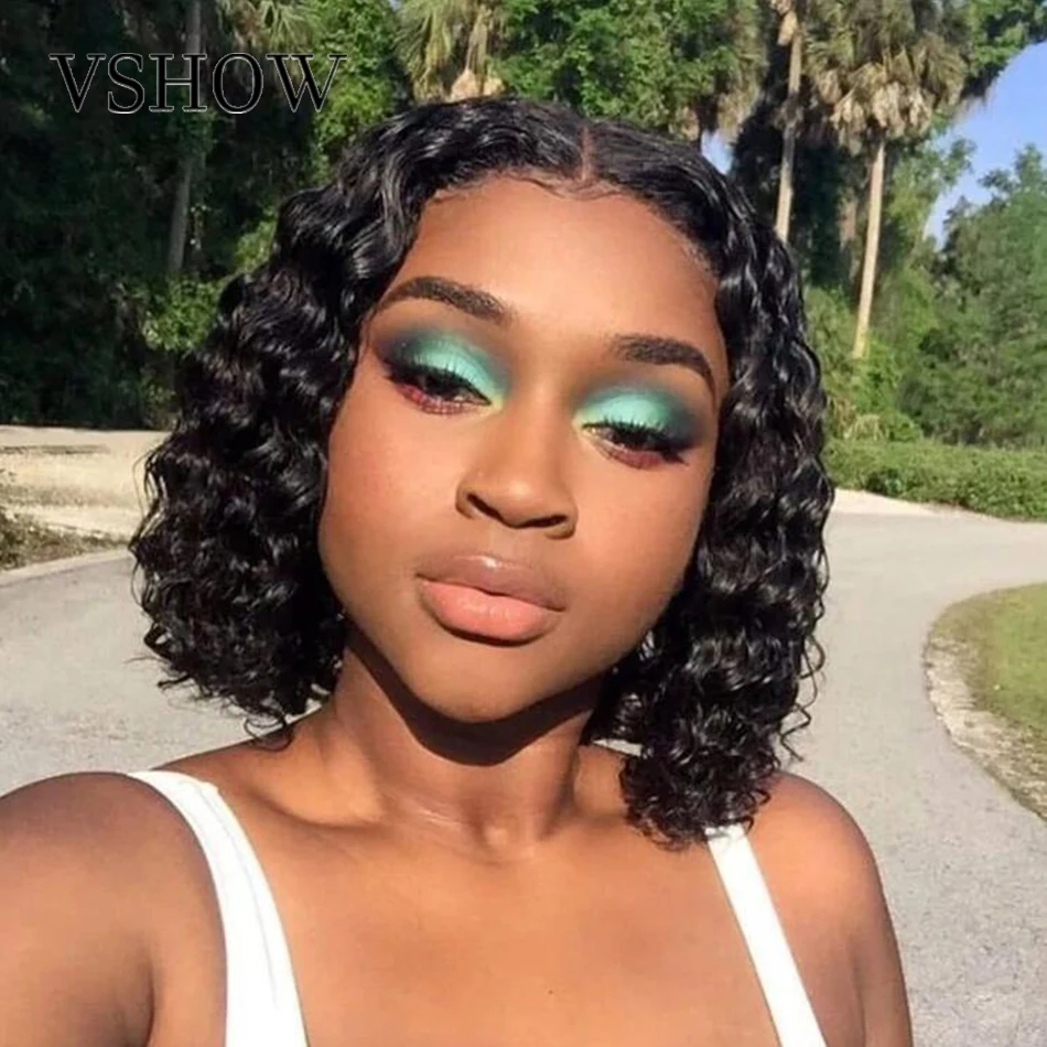 

Deep Wave 4x4 Lace Closure Wig Human Hair Short Cut Bob Wig Deep Curly Bob Lace Front Wig Pre-Plucked Baby Hair Natural Hairline