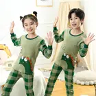 Детская Хлопковая пижама с длинными рукавами в виде динозавра, Детская Пижама для детей от 2 до 14 лет, Подростковая Пижама, домашняя одежда, ночное белье