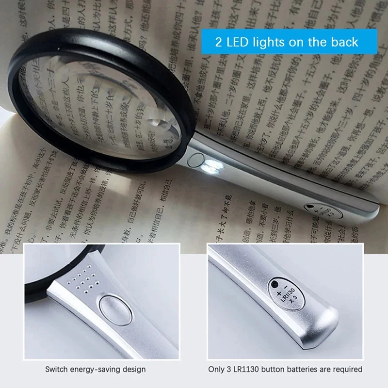 

3X 10X Handheld Lighted Magnifier with Large Double Glass Lens Loupe Led Magnifiers Seniors Reading Magnifying Glasses Repair