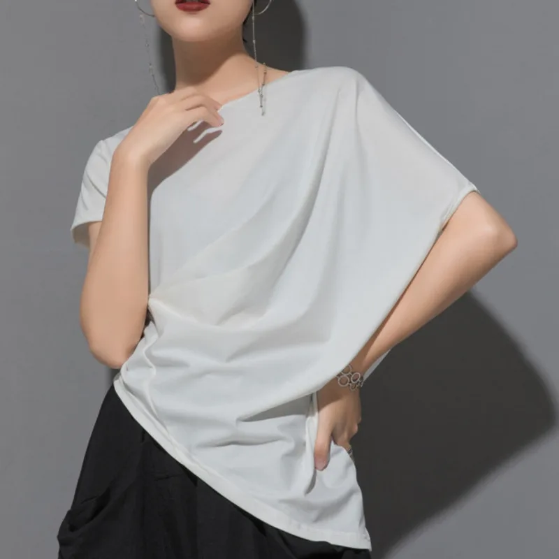 Женская Асимметричная футболка XUXI летняя модная однотонная тонкая с коротким