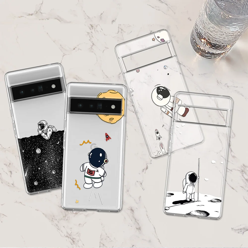 

Cute Astronaut Fundas for Pixel 7a 7 Pro 6 6a 6Pro 2 3 3a Soft TPU Back Shell Cover for Google 4 4a 5 5a 5G XL Transparent Case