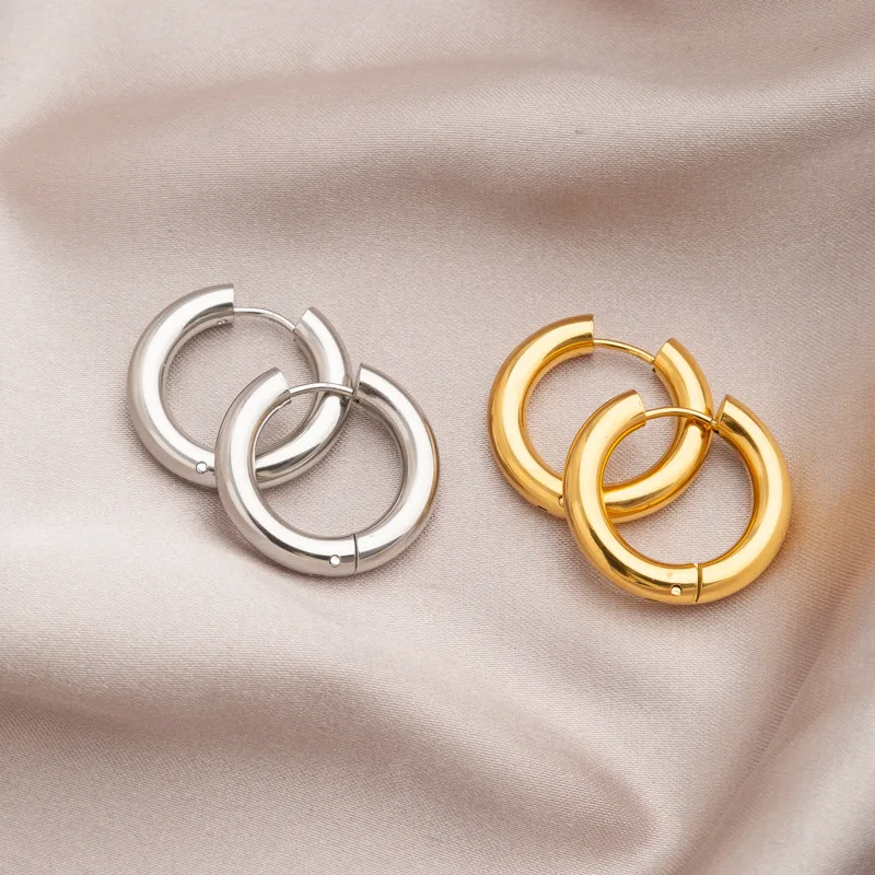 

Round Chunky Large Hoop Earrings Big Fashion For Women's Earrings 2023 Party Earrings Korea Stainless Steel Jewelry