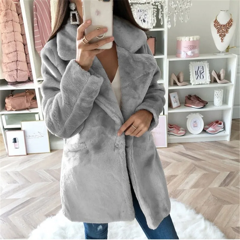 Autumn Winter Faux Fur Coats Long Sleeve Looseelegant Office Lady Outwear Jackets Fur Coat Women loose Jacket 2022 Fashion