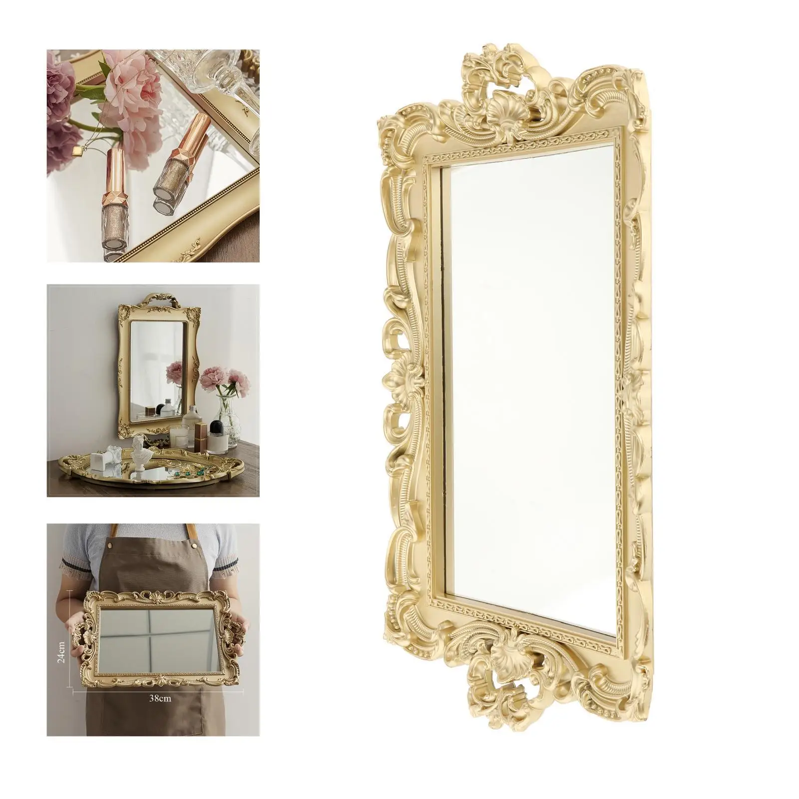 

Mirrored Vanity Storage Tray Makeup Mirror Organizer Tabletop Decoration