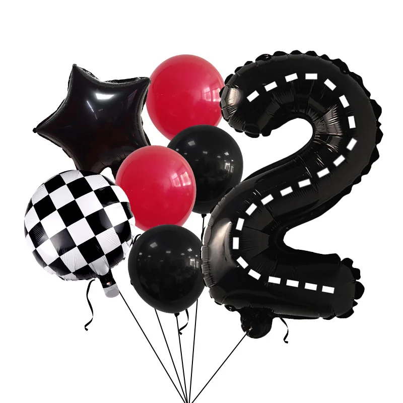 

7pcs Race Car Balloon 40 Inch Racetrack Number Balloon 2 Black Baby Shower Boys Two Fast Birthday Race Car Theme Party Decorate