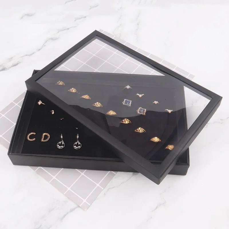100 Slots Ring Storage Show Case Box Organizer Holder Black Velvet Sponge Earrings Cufflink Display Box Cardboard Jewelry Tray