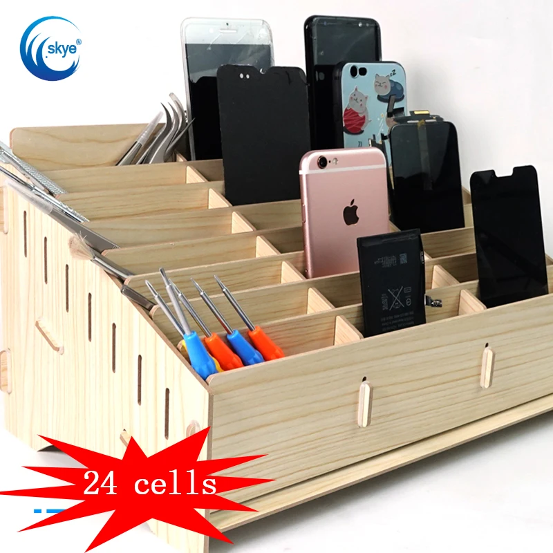 

SUNSHINE SS-001B 24 Grid Cell Phone Management Box Storage Bins Storage Box for Repair Working Table Storage Tool